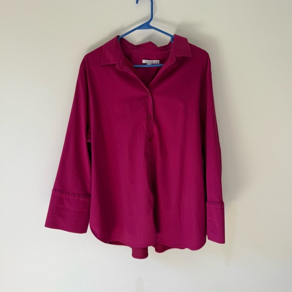 Chico’s Magenta Button-Down Blouse Size 3 (US 18) Long Sleeve Stretch
